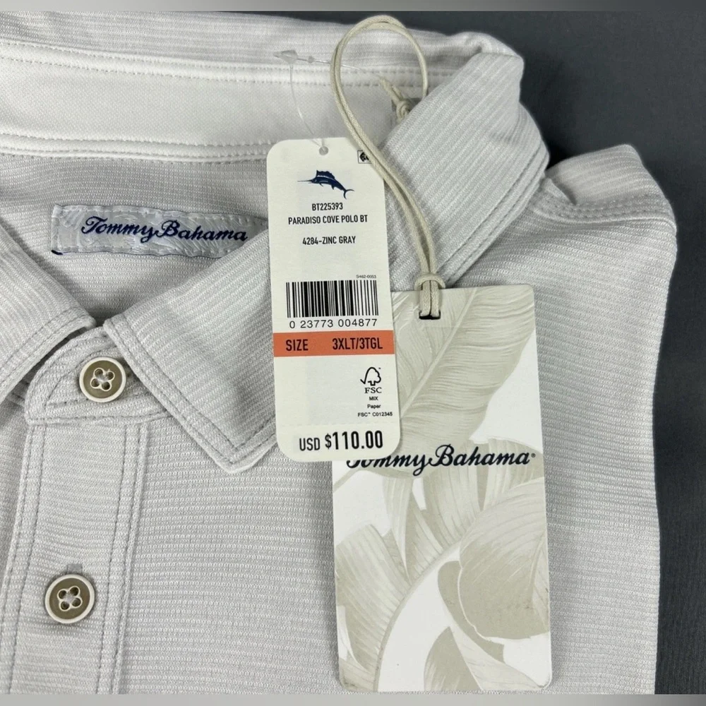 Tommy Bahama Golf Shirt Polo Paradise Cove Striped 3XLT Gray Polyester - Picture 4 of 8